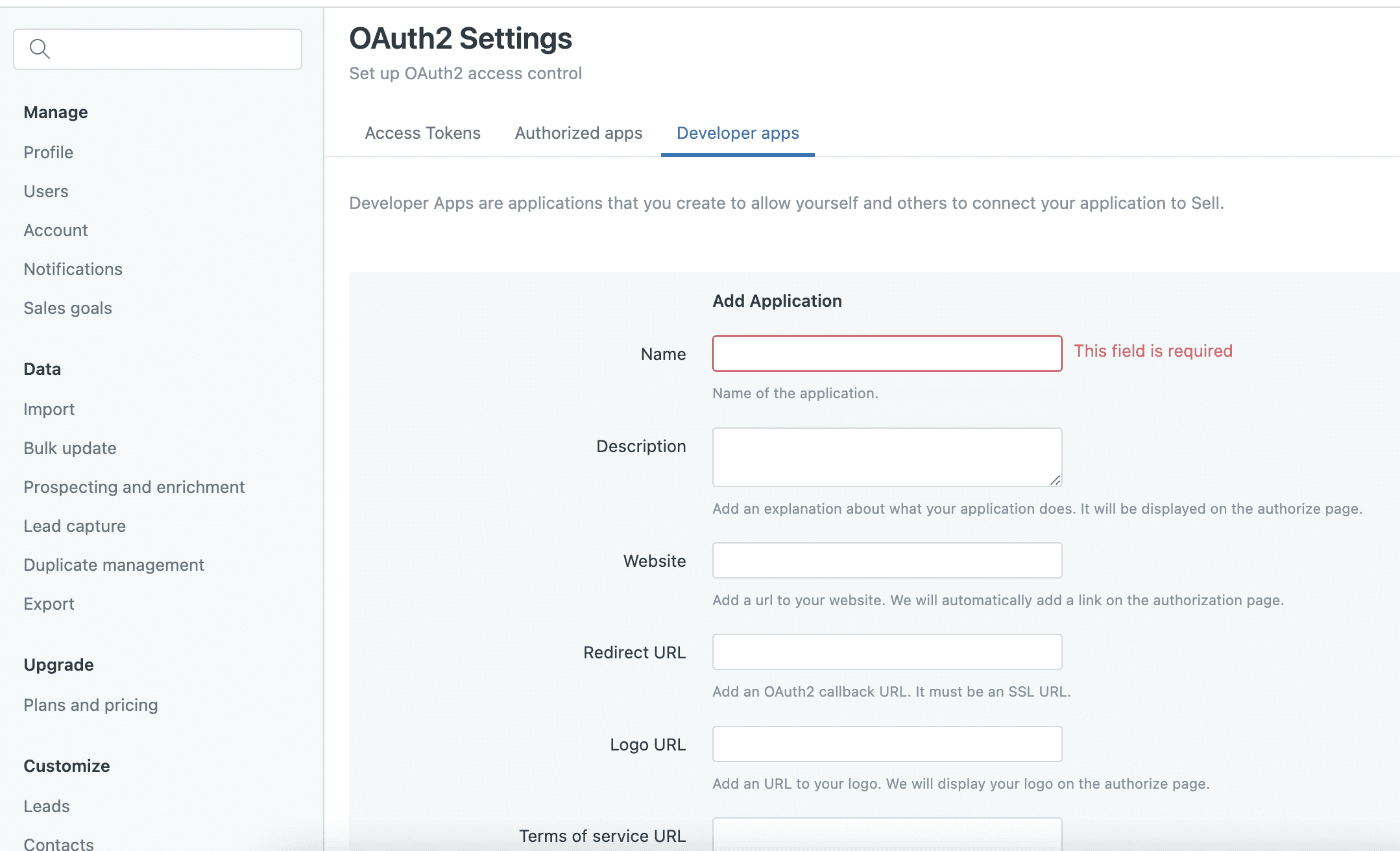 Fill in the OAuth app details