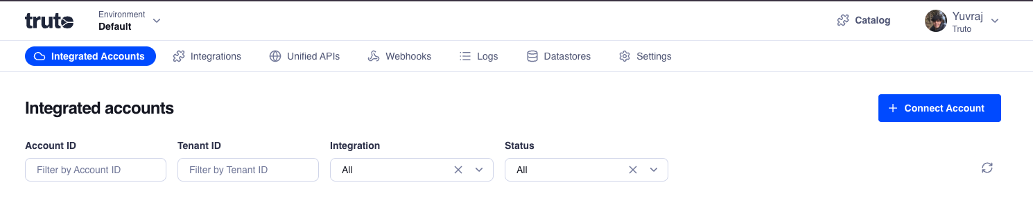 Integrated accounts tab