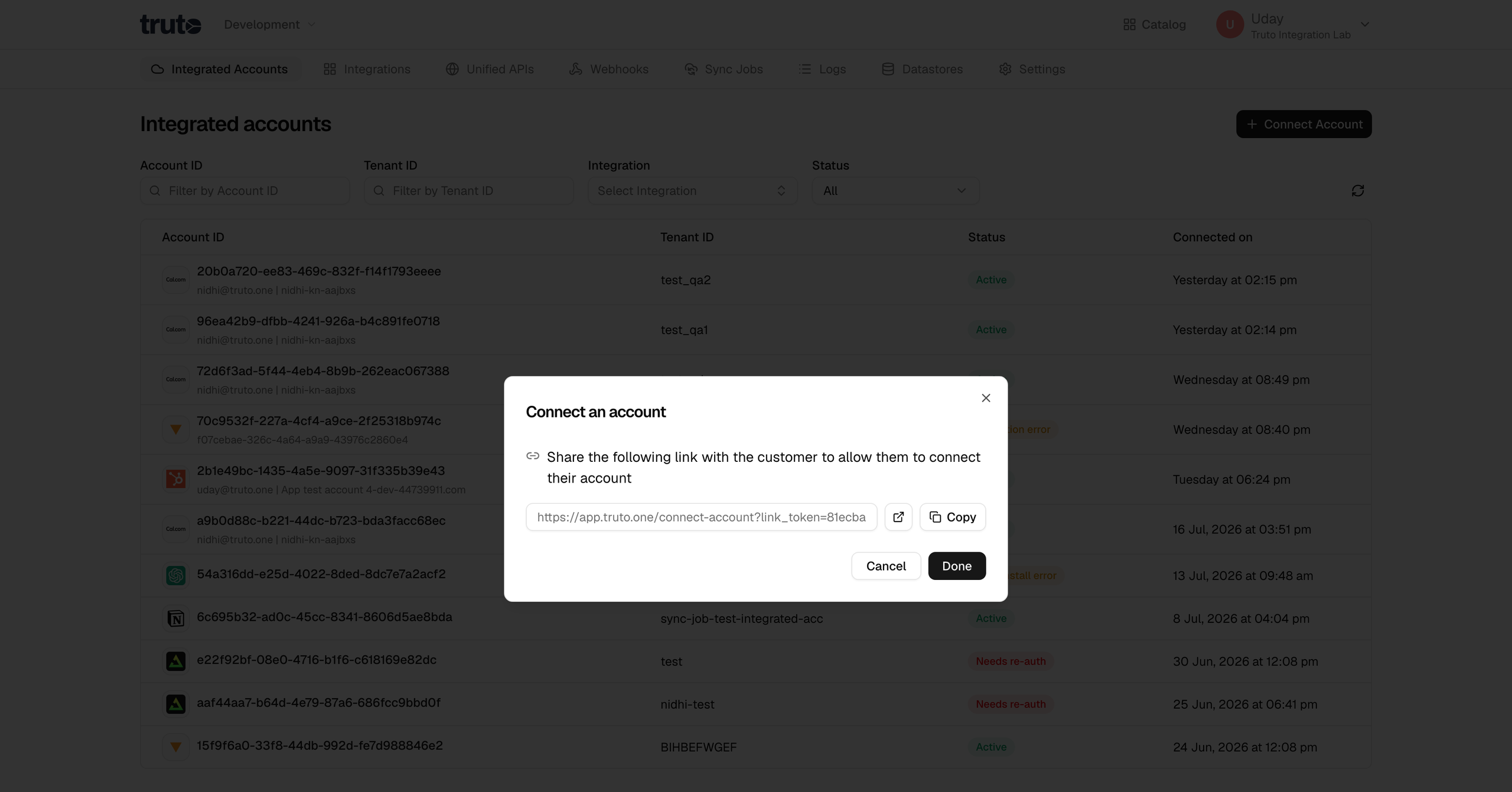 Share connection link