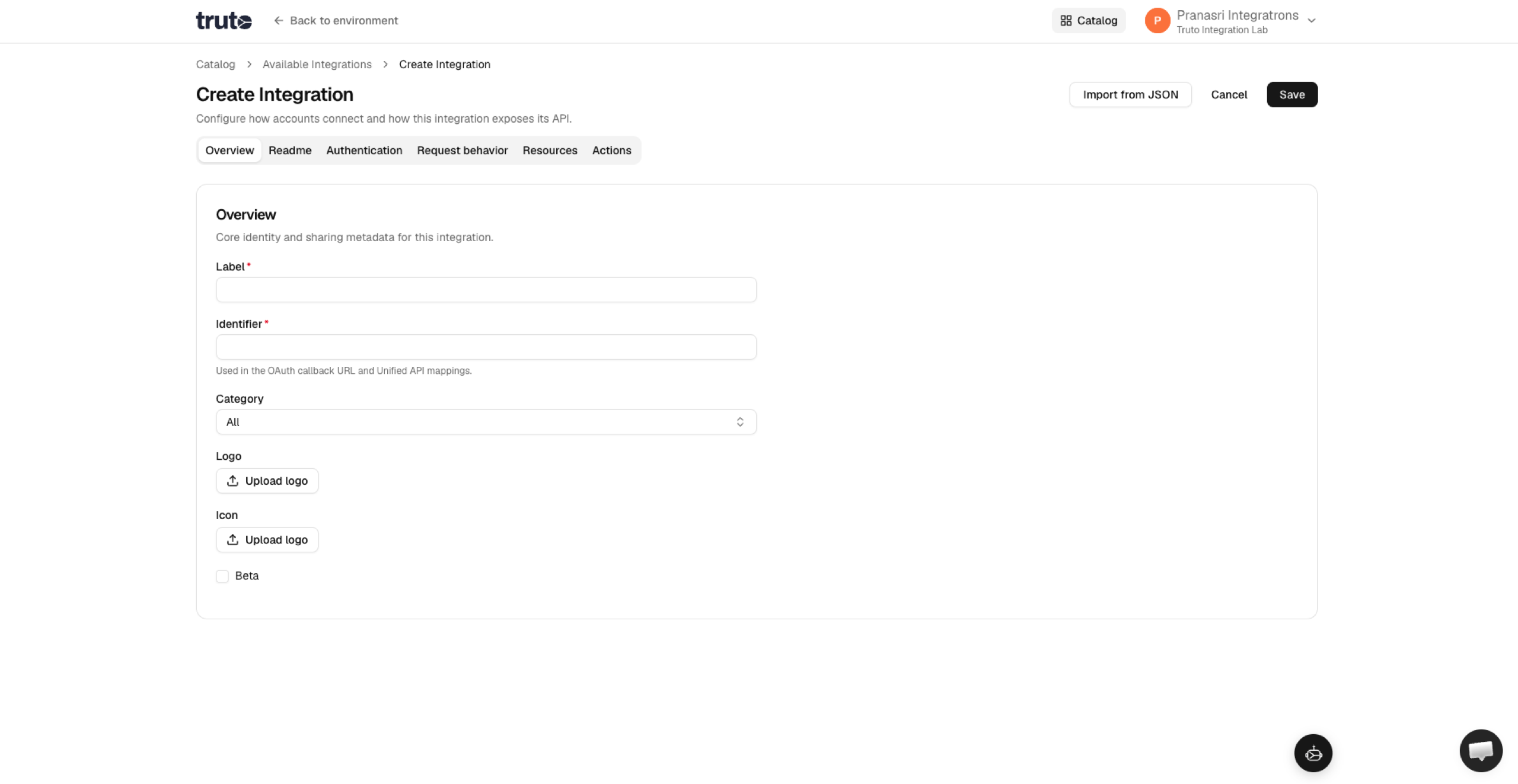 Create Integration overview