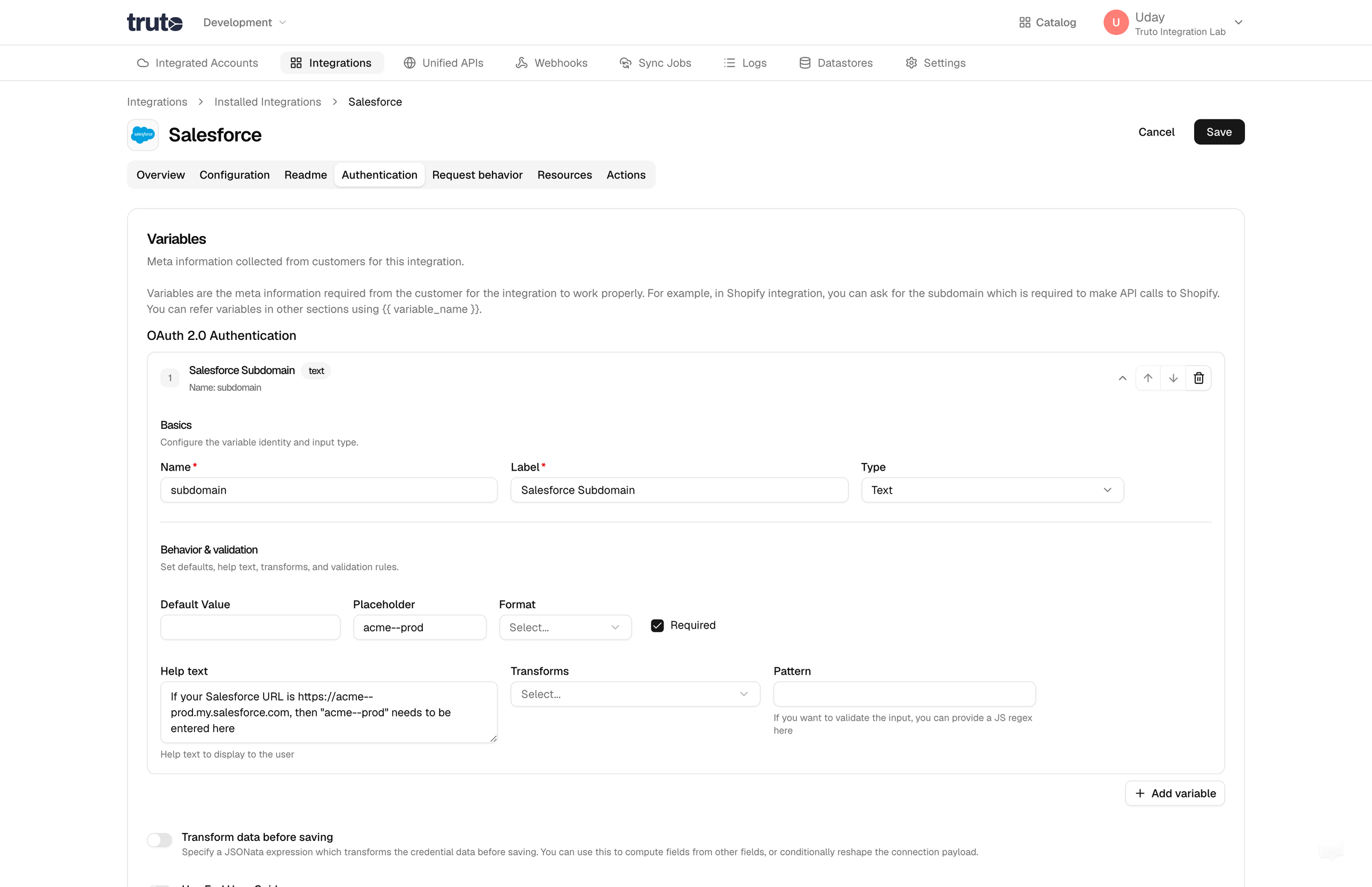 Salesforce OAuth Variables