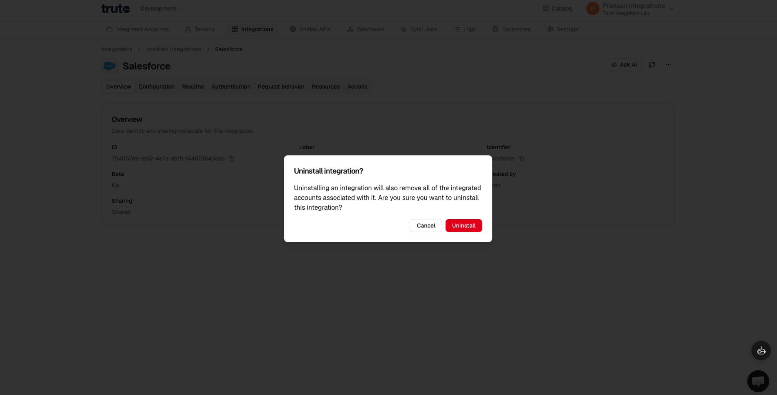 Click on Uninstall button