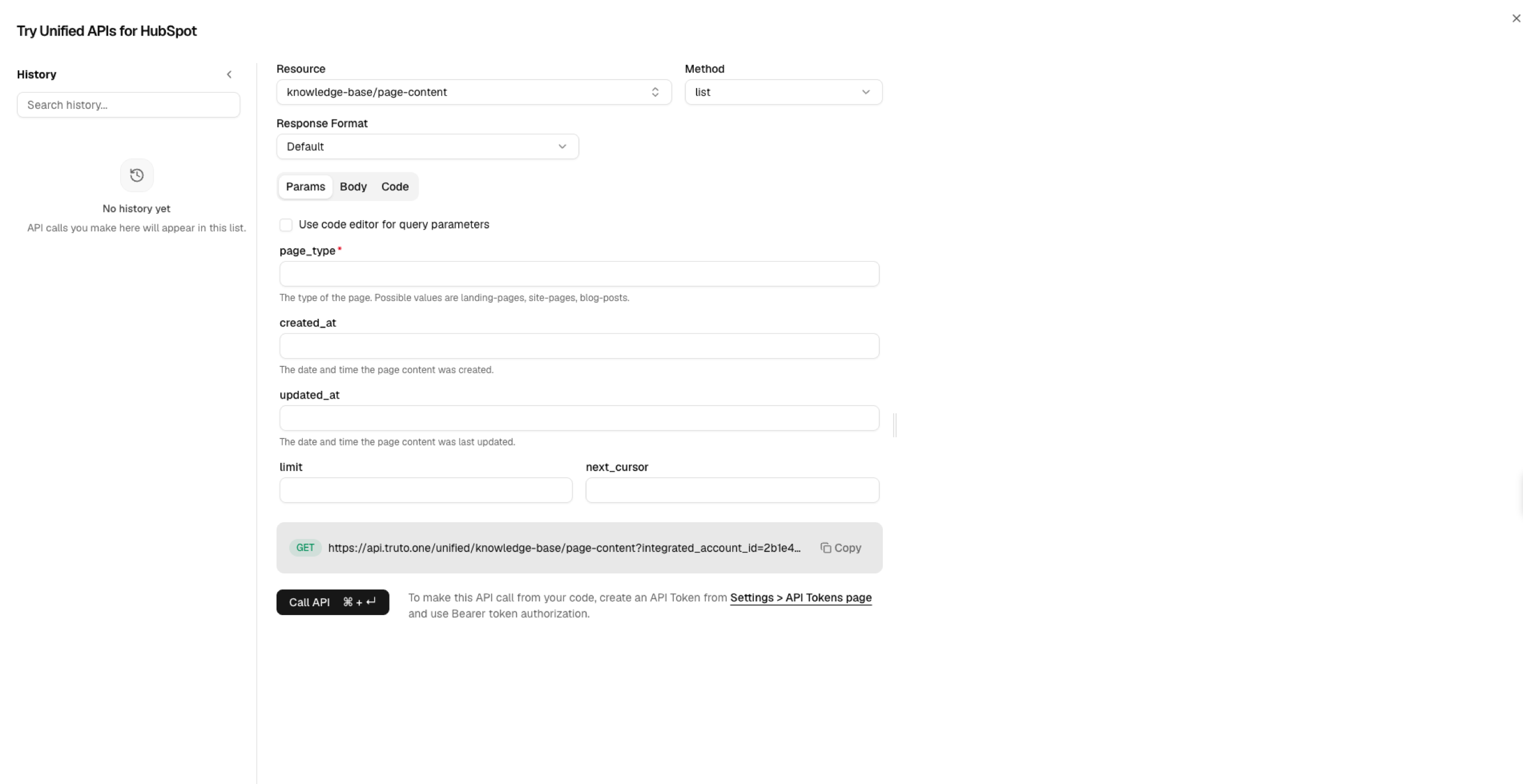 Click on Call API