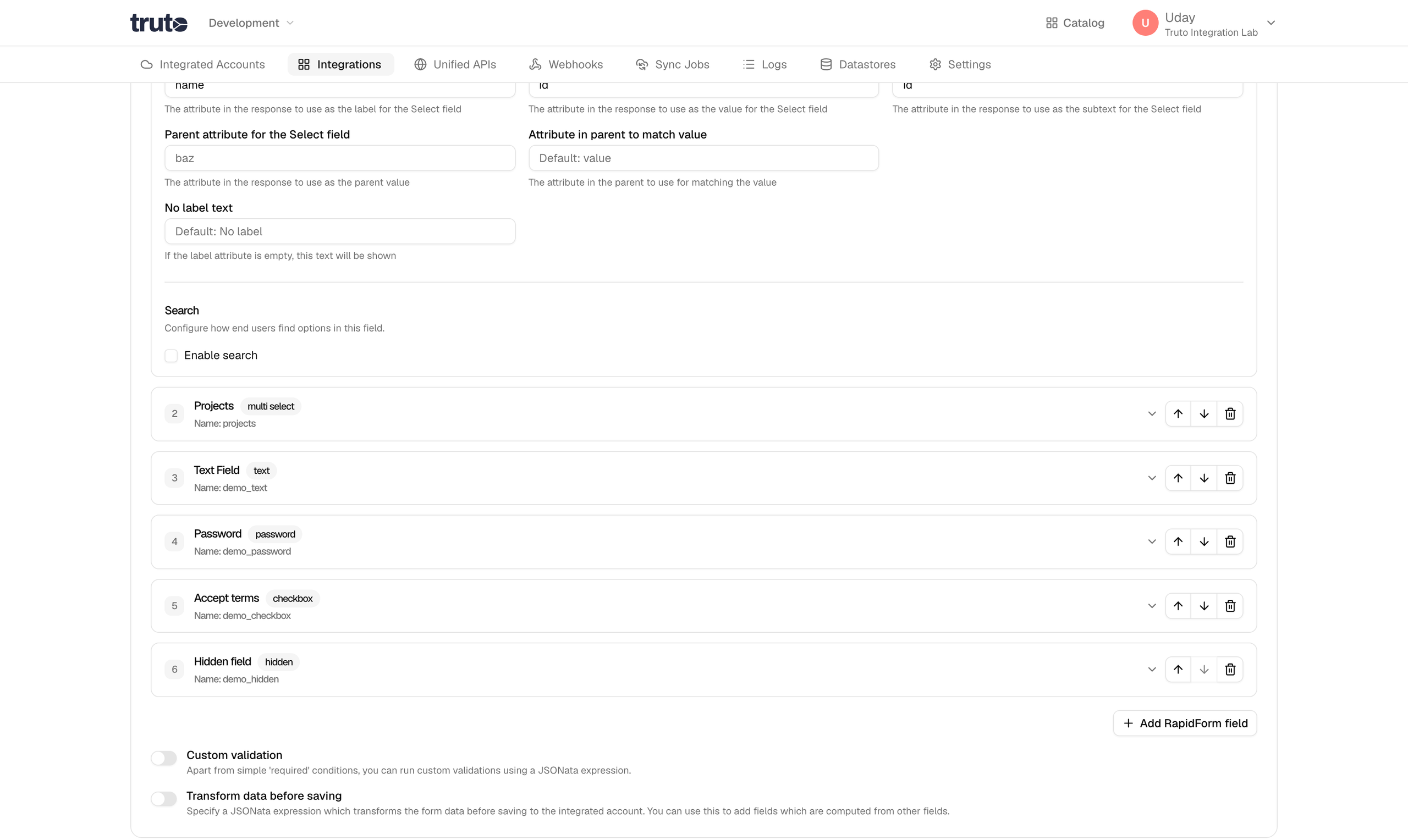 RapidForm Add Field