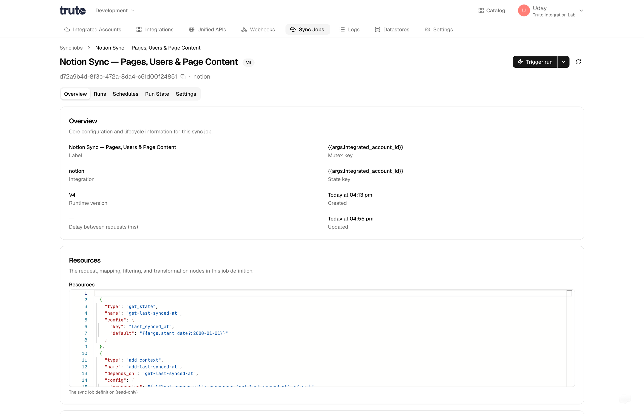 Sync Job detail Overview