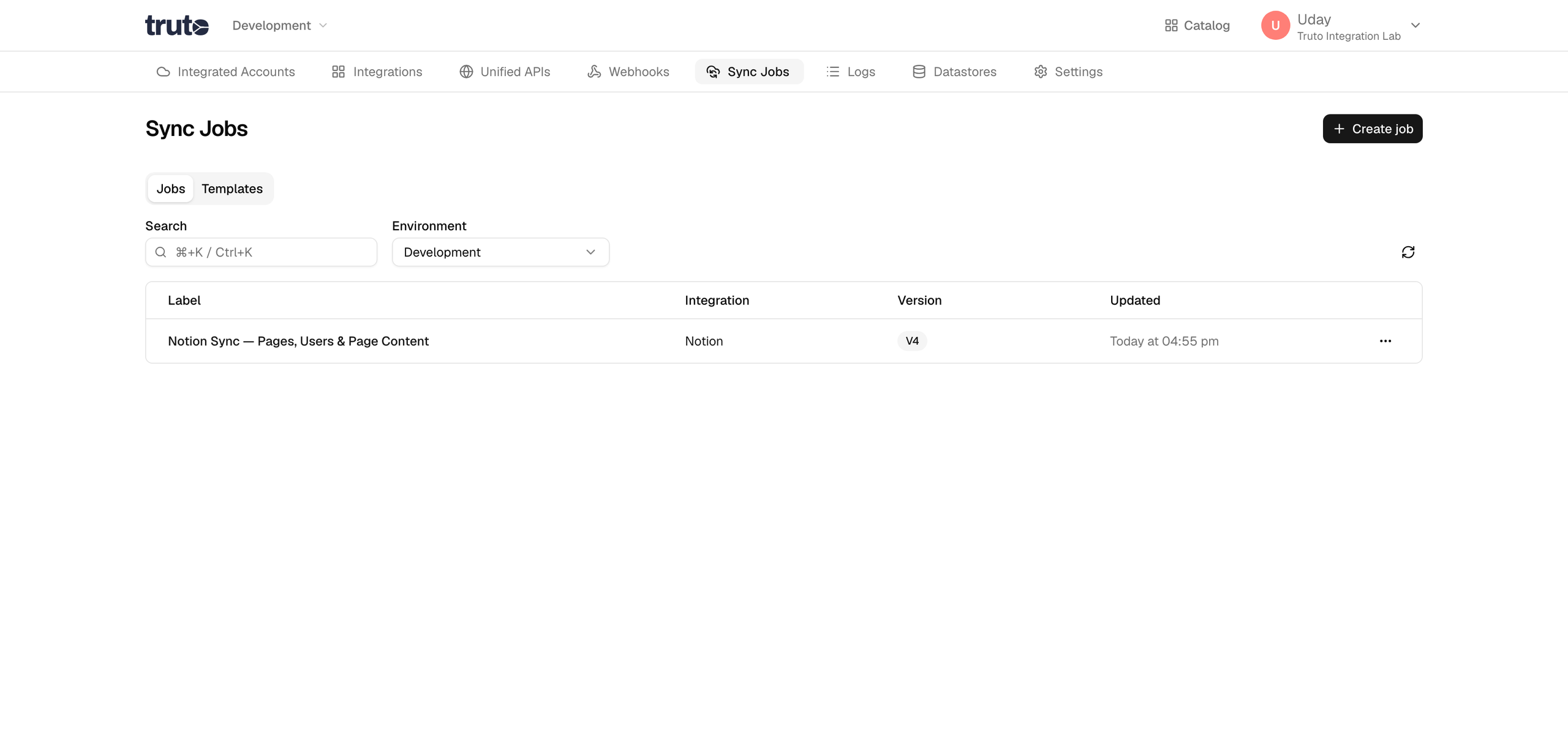 Sync Jobs list