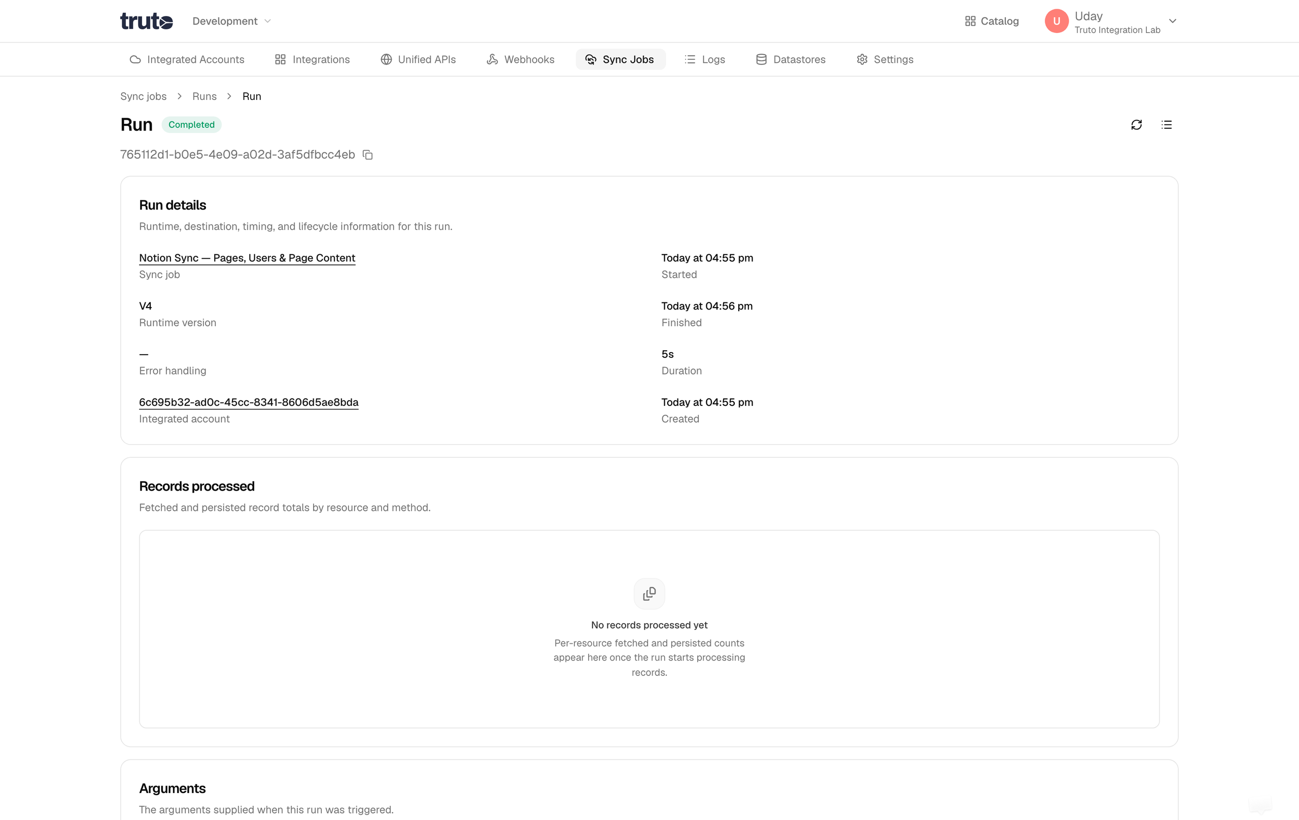 Sync Job run detail