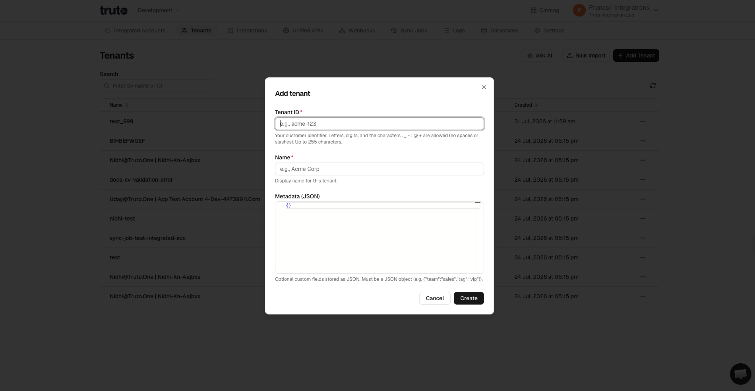 Add tenant form