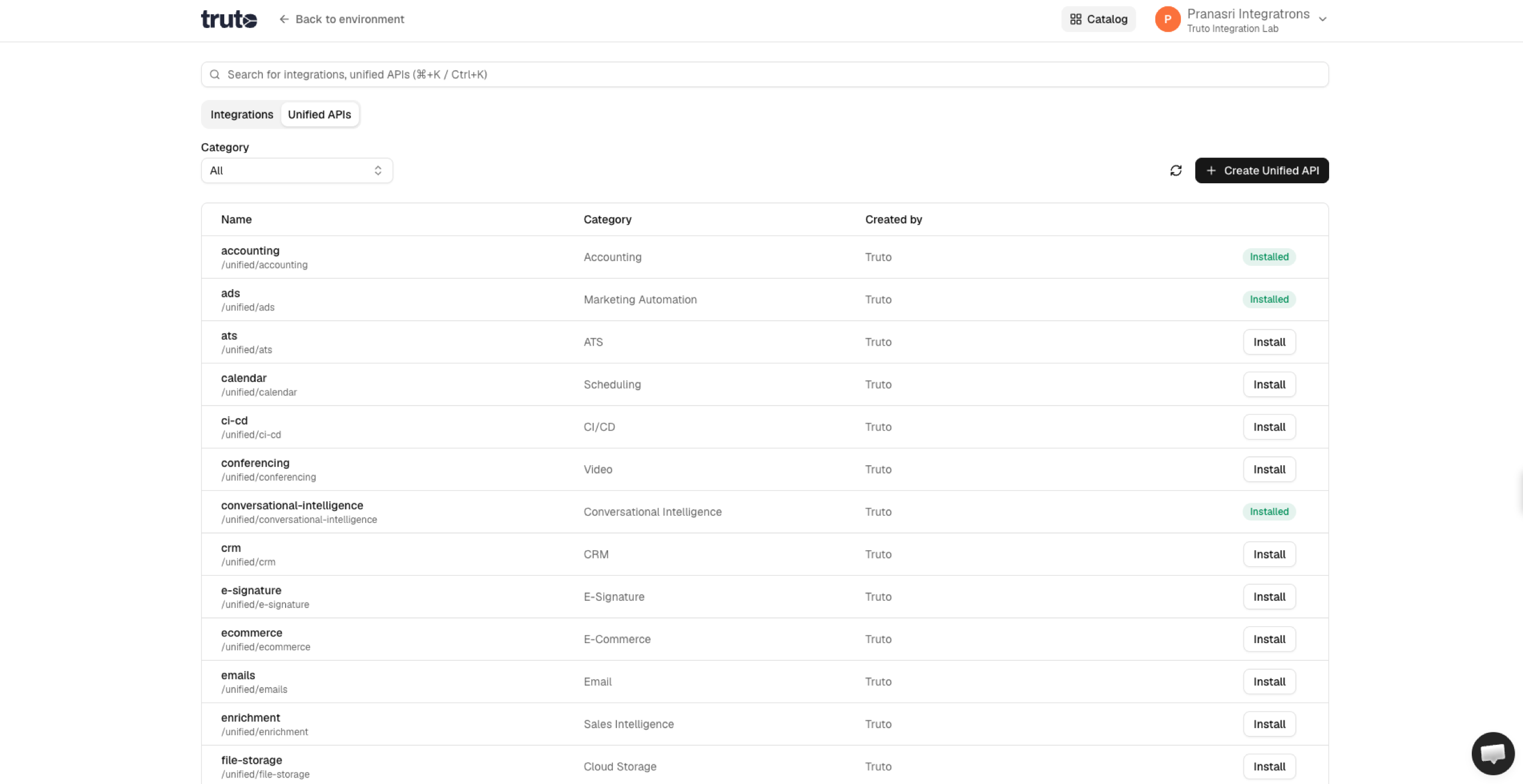 Catalog Unified APIs