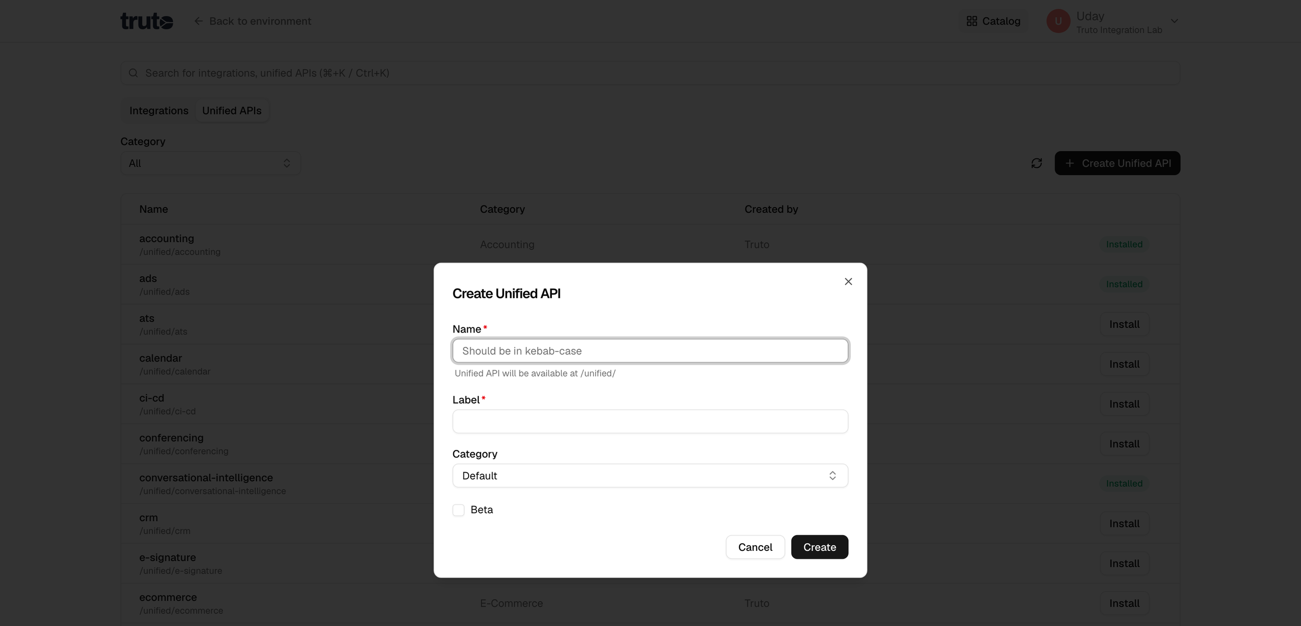 Unified API Popup