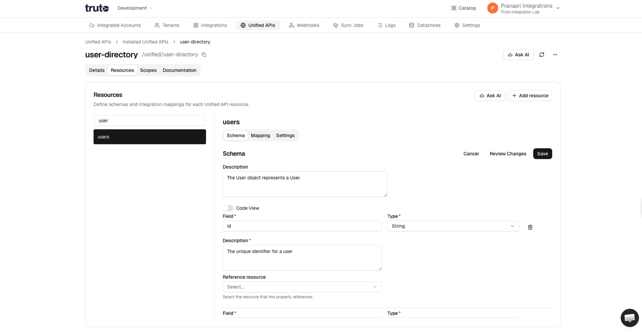 Resource schema form