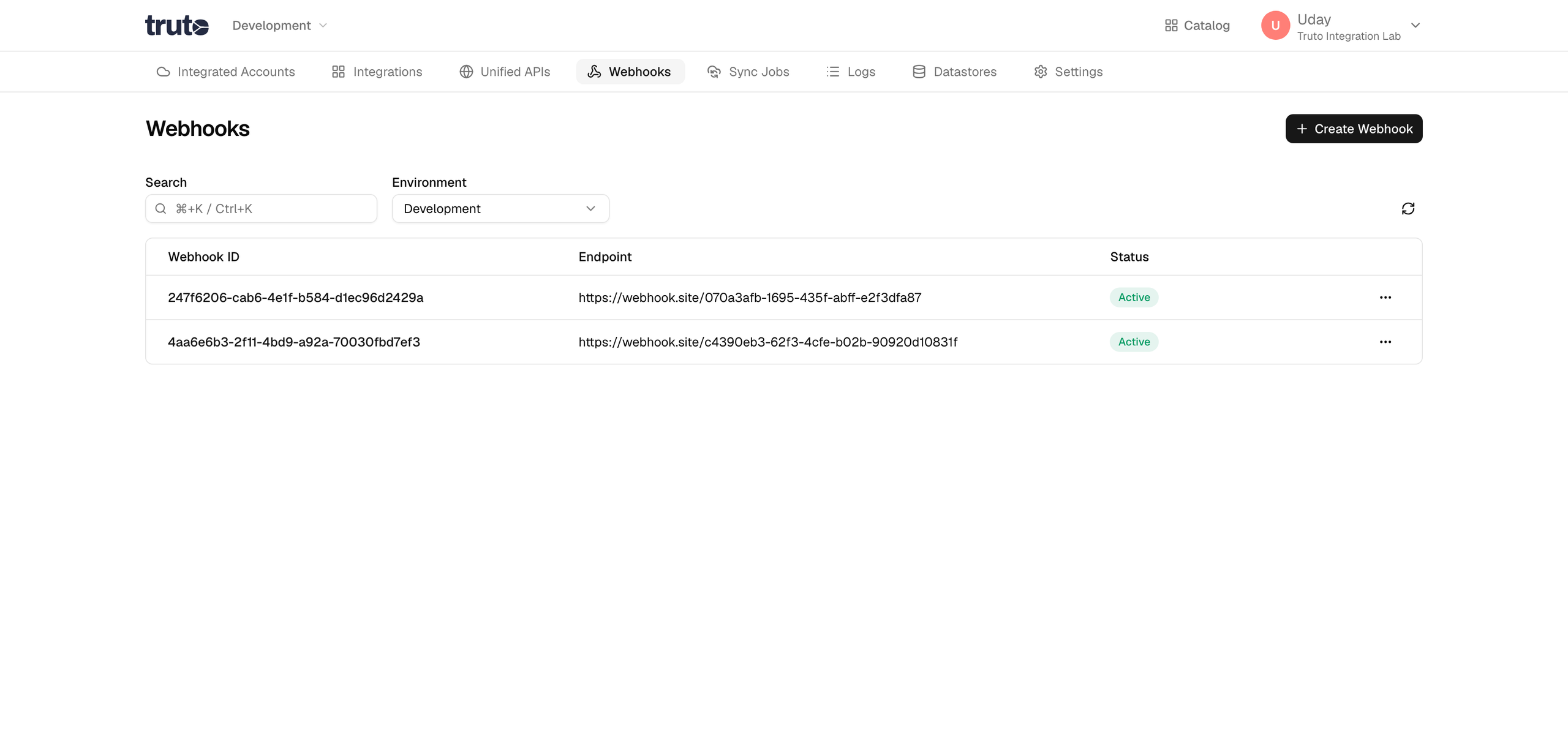 Webhook Page
