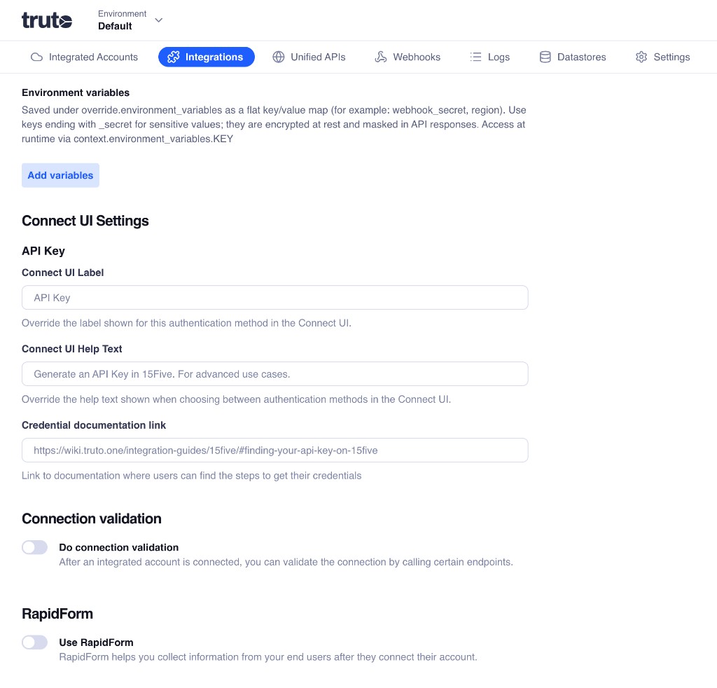 Connect UI label and help text overrides in integration settings