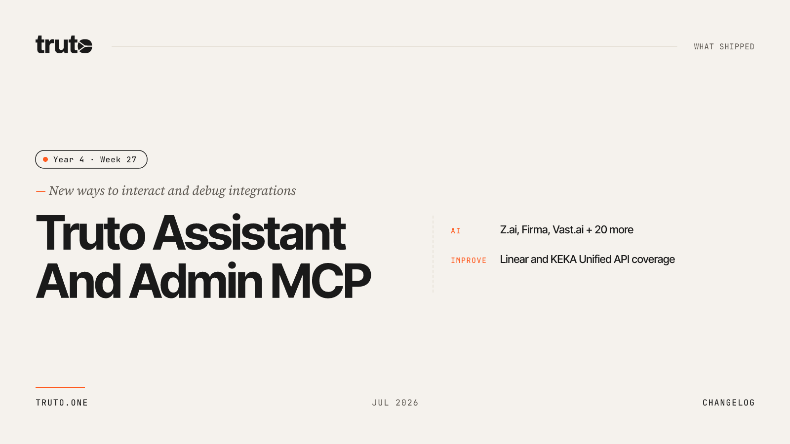 Truto Assistant And Admin MCP — Truto product update